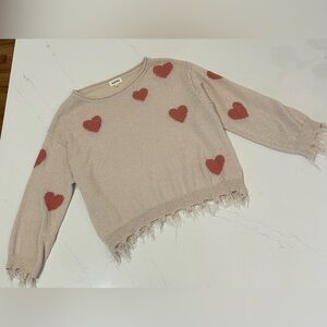 ADORA Cream Knit Top with Pink Heart Detail